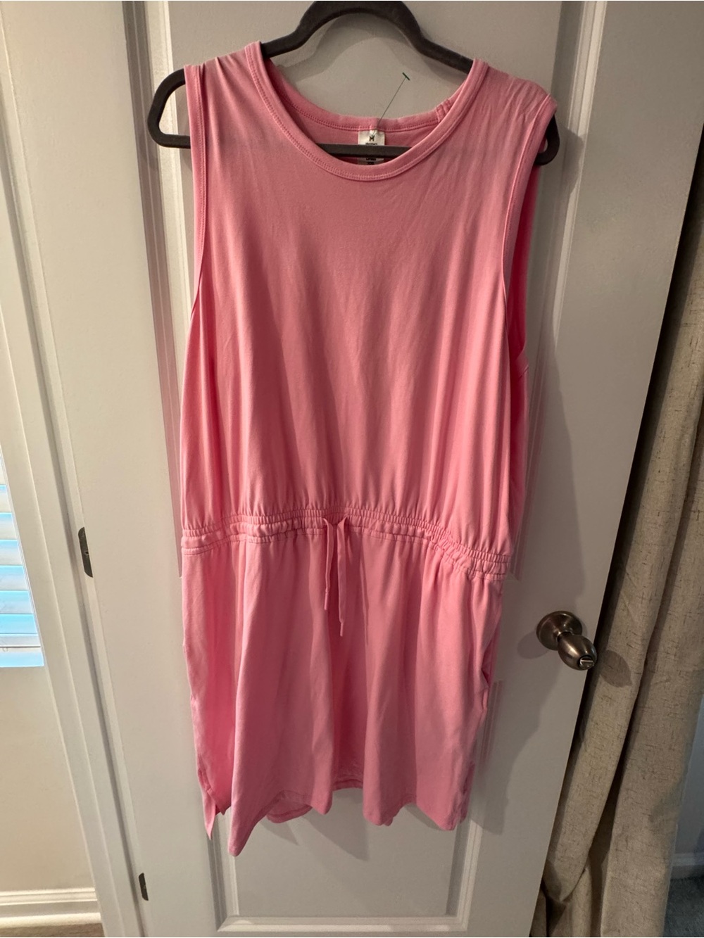 Casual Drawstring Waist Pink Sleeveless Dress